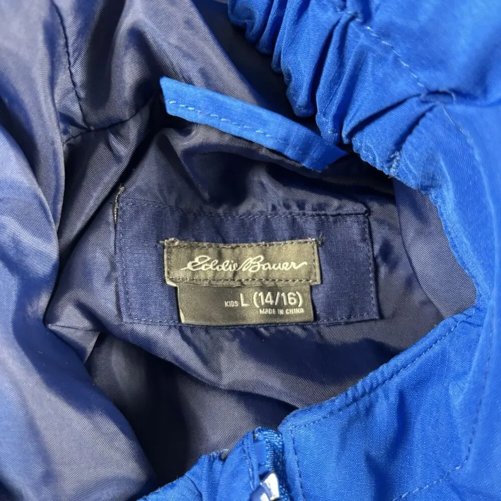 Eddie Bauer Youth Boys Large 14-16 Dual Full Zip Rain Jacket Windbreaker Blue